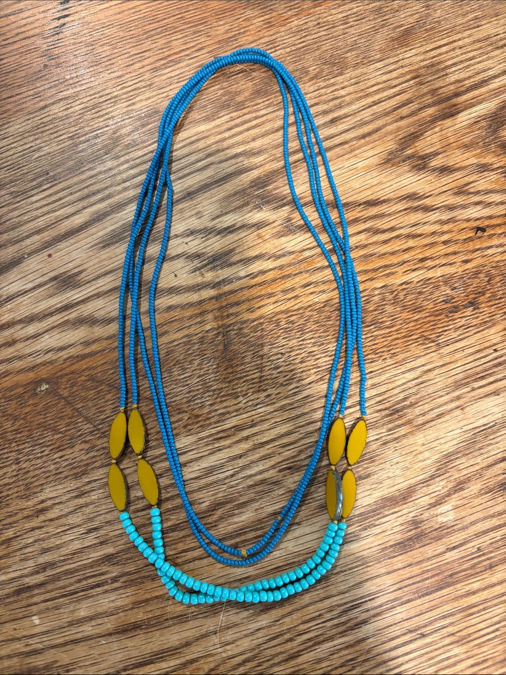 Multi-Strand Turquoise and Mustard Beaded Necklace
